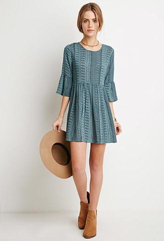 Forever21 Women's  Tribal Print Smock Dress (green/navy)