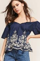 Forever21 Floral Embroidered Open-shoulder Top