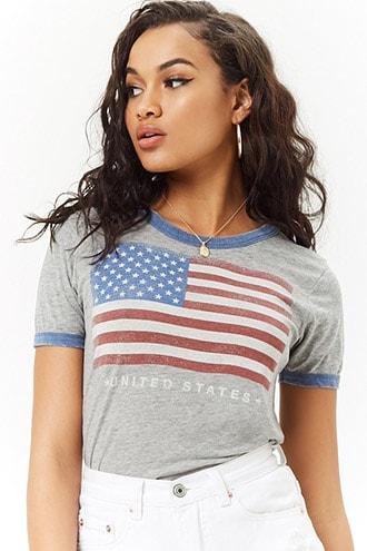 Forever21 United States Flag Ringer Tee