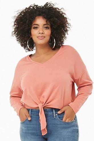 Forever21 Plus Size Tie-front V-neck Top