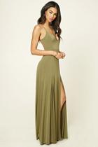 Forever21 Women's  Olive M-slit Halter Maxi Dress