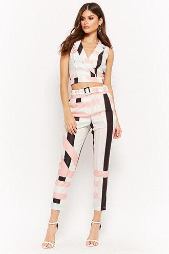 Forever21 Multi-striped Crop Top & Pants Set