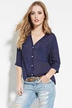 Forever21 Women's  Navy Twisted-back Buttoned Top