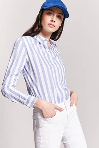 Forever21 High-low Striped Shirt