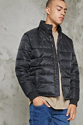 21 Men Men's  Black Zipper Puffer Jacket