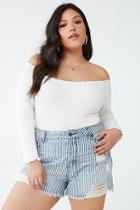 Forever21 Plus Size Distressed Striped Denim Shorts