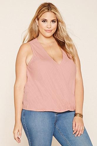 Forever21 Plus Women's  Pink Plus Size Plaid Surplice Top