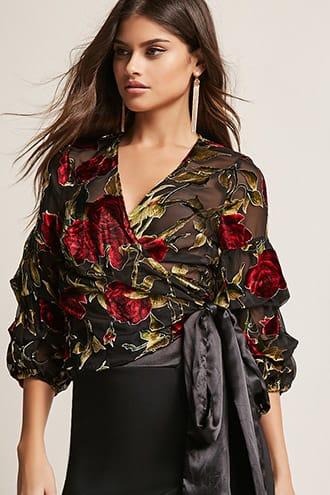 Forever21 Velvet Floral Sheer Mesh Top