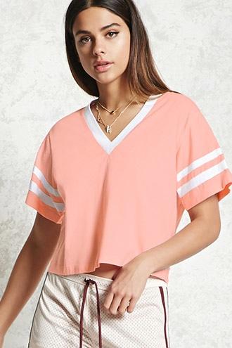 Forever21 Varsity Stripe Cropped Tee