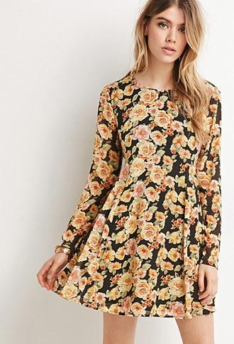 Forever21 Rose Print Babydoll Dress