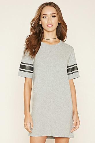 Forever21 Women's  Heather Grey & Black Varsity-striped T-shirt Dress
