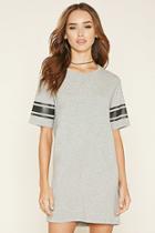 Forever21 Women's  Heather Grey & Black Varsity-striped T-shirt Dress