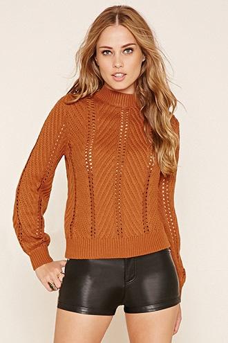 Forever21 Women's  Camel Mock Neck Sweater Top