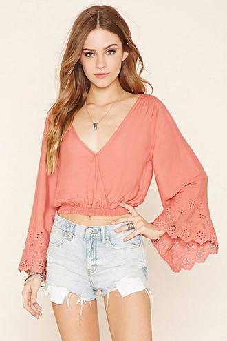 Forever21 Women's  Surplice Eyelet Crop Top