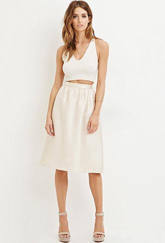 Love21 Women's  Sheeny A-line Skirt (champagne)