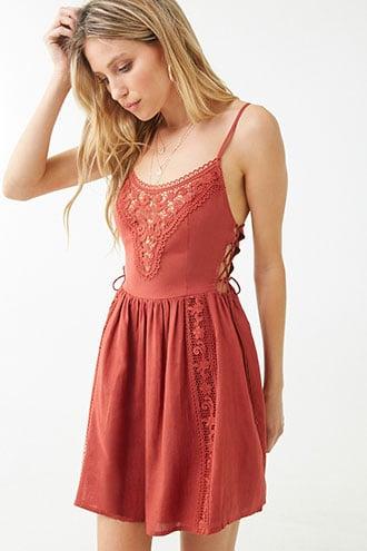 Forever21 Crochet-lace Trim Lace-up Dress