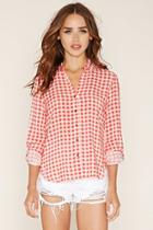 Forever21 Women's  Coral Checkered Button-down Shirt