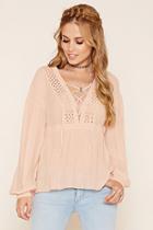 Forever21 Women's  Crochet Panel Lace-up Top