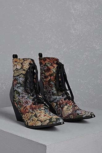 Forever21 Floral Metallic Victorian Boots