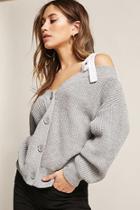 Forever21 Marled Button-front Open-shoulder Sweater