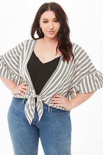 Forever21 Plus Size Striped Crepe Tie-front Top
