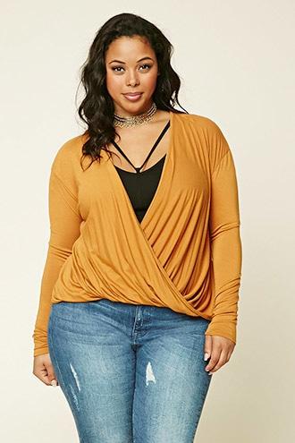 Forever21 Plus Women's  Mustard Plus Size Surplice Top