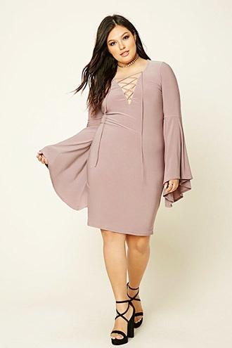 Forever21 Plus Women's  Mauve Plus Size Lace-up Mini Dress