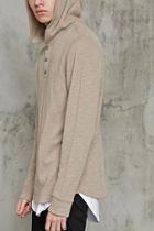 21 Men Men's  Taupe Hooded Slub Knit Henley