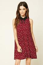 Forever21 Women's  Black & Red Floral Print Collar Dress