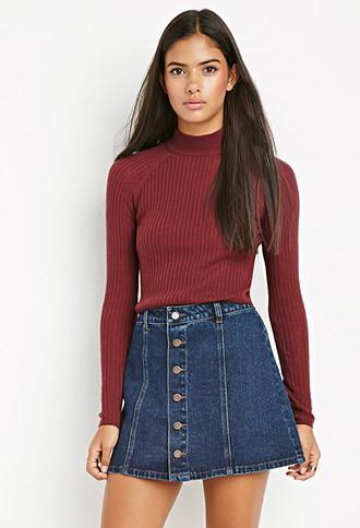 Love21 Life In Progress Buttoned A-line Denim Skirt