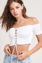 Forever21 Smocked Lace-up Crop Top