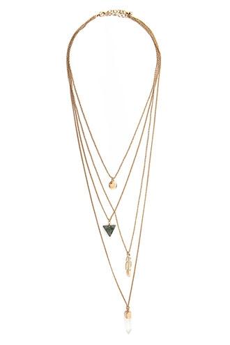 Forever21 Gold & Green Faux Crystal Layered Necklace