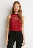 Forever21 Women's  Embroidered Mesh Sweetheart Top (red)