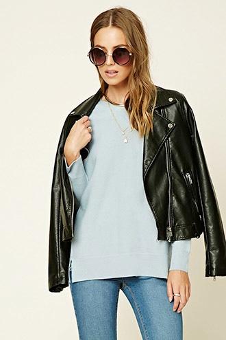 Forever21 Women's  Dusty Blue Crew Neck Sweater