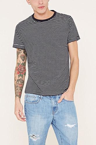 21 Men Men's  Navy & White Striped Cotton-blend Tee
