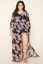 Forever21 Plus Women's  Black & Light Pink Plus Size Floral Maxi Dress