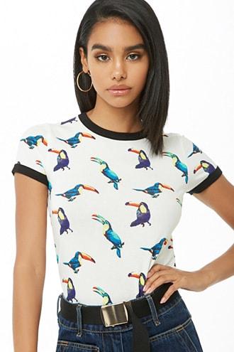 Forever21 Toucan Print Ringer Tee