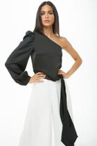 Forever21 One-shoulder Puff-sleeve Knotted Top