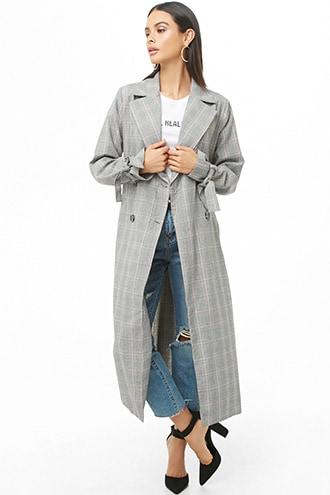 Forever21 Longline Glen Plaid Trench Coat