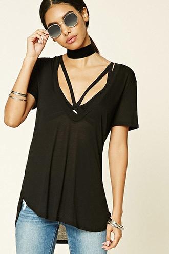 Forever21 Women's Black Plunging V-neck Tee