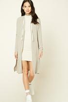 Forever21 Women's  Taupe Longline Hooded Cardigan