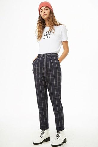Forever21 Belted Grid Print Pants