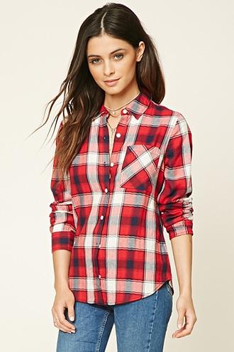 Forever21 Women's  Red & Cream Classic Plaid Shirt