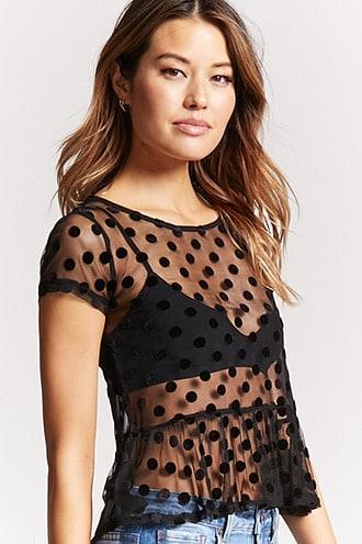 Forever21 Sheer Mesh Polka Dot Top