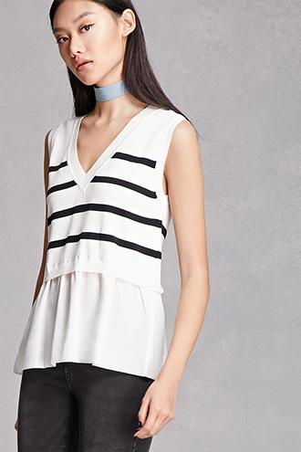 Forever21 Crepe-hem Striped Sweater