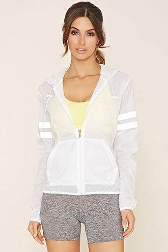 Forever21 Women's  White Active Varsity-striped Jacket