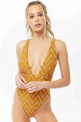 Forever21 Zigzag Cross-back One-piece Swimsuit