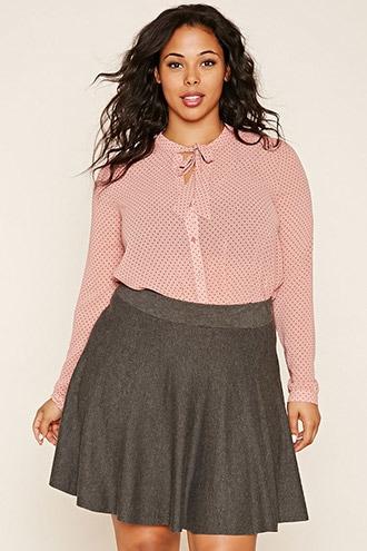 Forever21 Plus Women's  Mauve & Black Plus Size Dotted Print Top