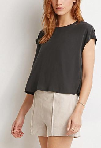 Love21 Women's  Boxy Cap-sleeved Top (black)