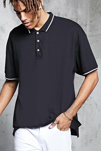 Forever21 Boxy Stripe Trim Polo Shirt